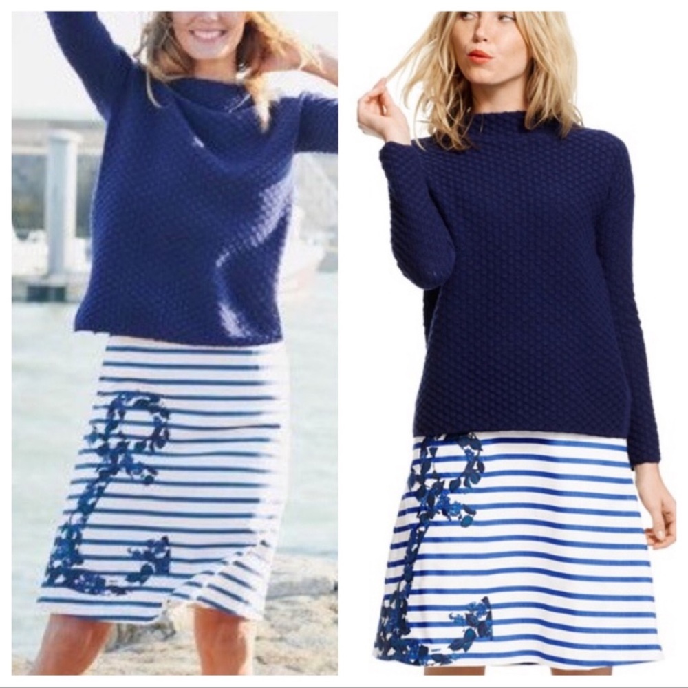 Boden Nautical Anchor Skirt Blue White Stripe 8